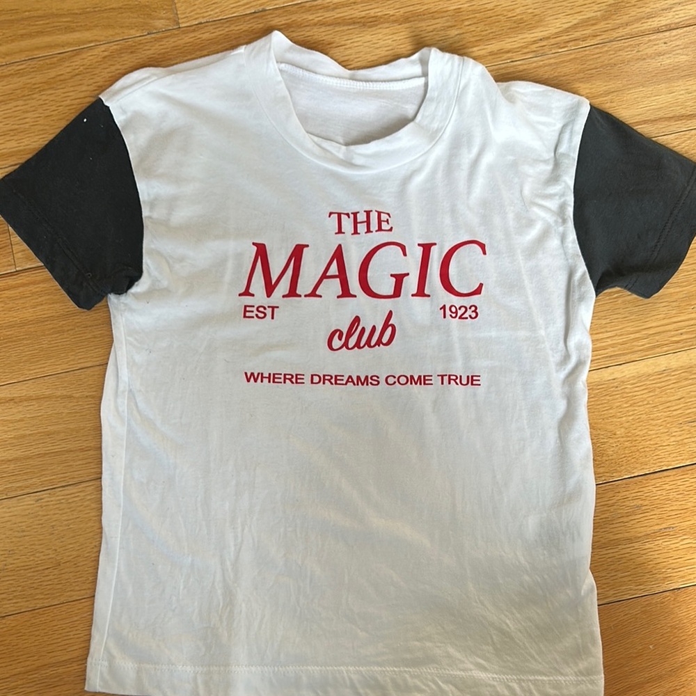 Classic White and Black Short Sleeve Tee with Red Text